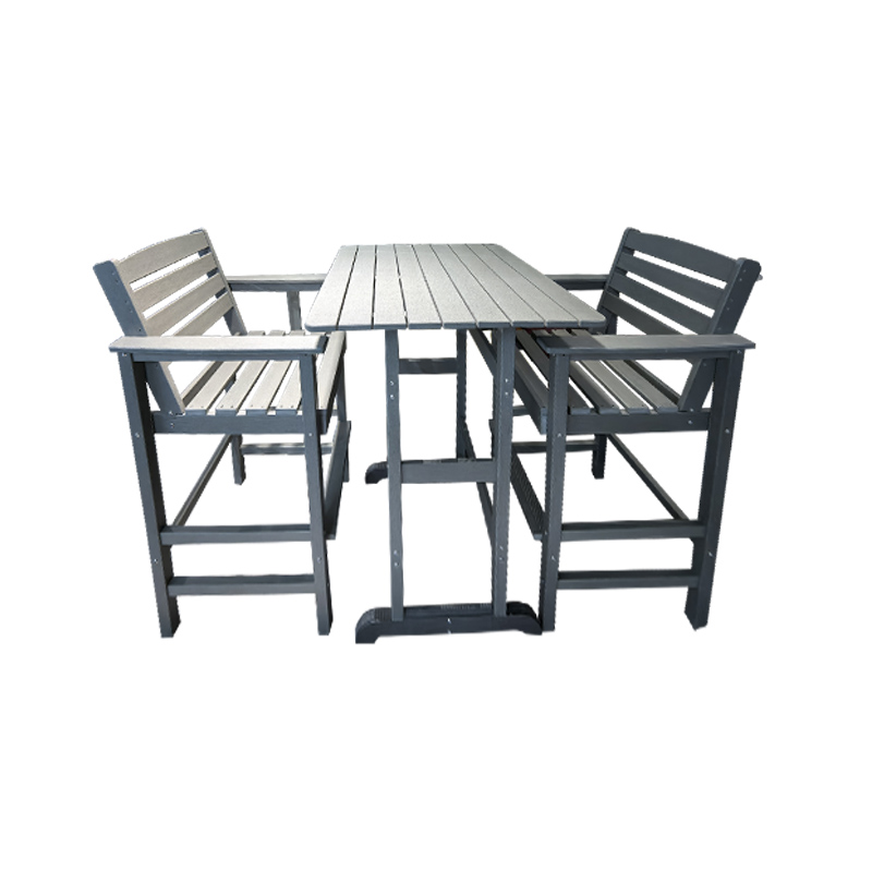 Világosszürke Woodgrain HDPE 3 részes magas bár asztal és szék készlet